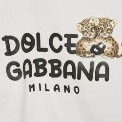 Pre Owned Dolce & Gabbana Kids White Logo Print Cotton Crew Neck T-Shirt 24-30 M