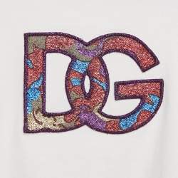 Pre Owned Dolce & Gabbana Kids White Logo Applique Detail Crew Neck T-Shirt 24-30 M