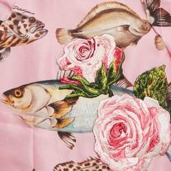 Pre Owned Dolce & Gabbana Kids Pink Fish Print Silk Floral Applique Detail Dress 4 Yrs