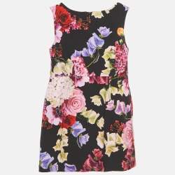 Dolce & Gabbana Kids Black Floral Print Cotton Knit Sleeveless Dress 3 Yrs