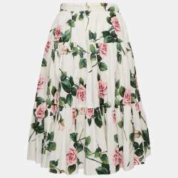 Dolce & Gabbana Kids White Floral Print Cotton Tiered Skirt 11-12 Years