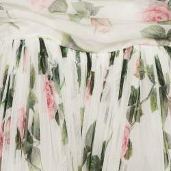 Dolce & Gabbana Kids White Tropical Rose Print Tulle Midi Dress 11/12 Yrs 