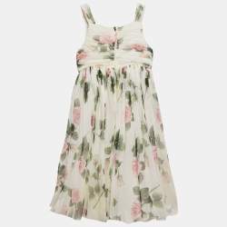 Dolce & Gabbana Kids White Tropical Rose Print Tulle Midi Dress 11/12 Yrs 
