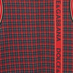 Dolce & Gabbana Navy Blue/Red Plaid Jersey Dress 9/10Yrs