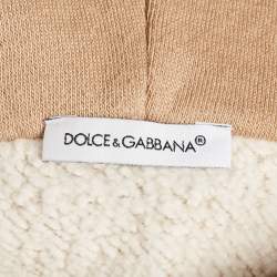 Pre Owned Dolce & Gabbana Beige Logo Studded and Embroidery Cotton Blend Hoodie 12 Yrs