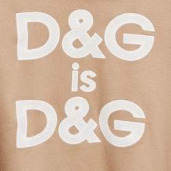 Pre Owned Dolce & Gabbana Beige Logo Studded and Embroidery Cotton Blend Hoodie 12 Yrs