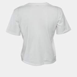 Pre Owned Dolce & Gabbana Kids White Logo Print Cotton Rose Applique Detail T-Shirt 12+ Yrs