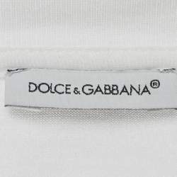 Pre Owned Dolce & Gabbana Kids White Logo Print Cotton Rose Applique Detail T-Shirt 12+ Yrs