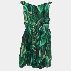 Pre Owned Dolce & Gabbana Kids Green Tropical Print Cotton Slit Dress Set 11/12 Yrs