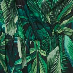 Pre Owned Dolce & Gabbana Kids Green Tropical Print Cotton Slit Dress Set 11/12 Yrs