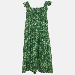Pre Owned Dolce & Gabbana Kids Green Printed Poplin Ruffled Sleeve Dress 11/12 Yrs