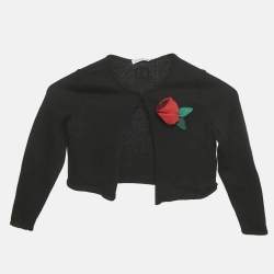 Pre Owned Dolce & Gabbana Kids Black Rose Applique Knit Cardigan 4 Yrs 