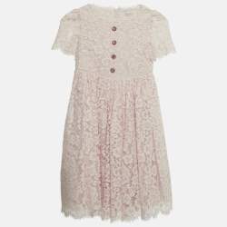 Pre Owned Dolce & Gabbana Kids Pink Lace Bejeweled Buttons Dress 6 Yrs