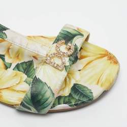 Pre Owned Dolce & Gabbana Multicolor Lemon Print Fabric T strap Flat Sandals Size 34