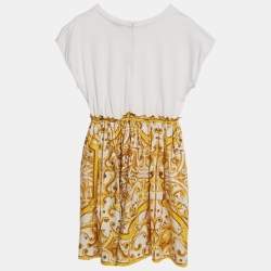 Pre Owned Dolce & Gabbana Kids Yellow Majolica Print Poplin and Jersey Dress 11/12 Yrs