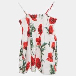 Pre Owned Dolce & Gabbana White Poppy Print Cotton Happy Garden Dress 5 Yrs 