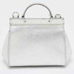Pre Owned Dolce & Gabbana Silver Leather Miss Sicily Bambino Top Handle Bag