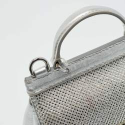 Pre Owned Dolce & Gabbana Silver Leather Miss Sicily Bambino Top Handle Bag