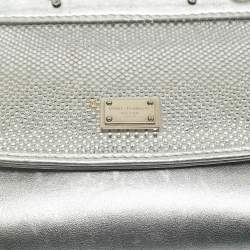 Pre Owned Dolce & Gabbana Silver Leather Miss Sicily Bambino Top Handle Bag