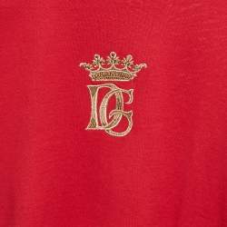 Pre Owned Dolce & Gabbana Kids Red Crown Logo Embroidered Cotton T-Shirt 9/10 Yrs 