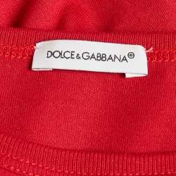 Pre Owned Dolce & Gabbana Kids Red Crown Logo Embroidered Cotton T-Shirt 9/10 Yrs 