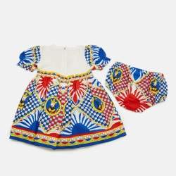 Pre Owned Dolce & Gabbana Kids Multicolor Printed Cotton Dress and Shorts Set 12-18 M