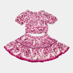 Pre Owned Dolce & Gabbana Kids Majolica Print Cotton Top & Skirt Set 5/4 Yrs