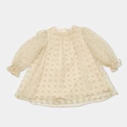 Pre Owned Dolce & Gabbana Kids Beige Logo Embroidered Tulle Dress 6/9 Months 