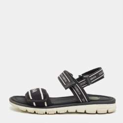 Pre Owned Dolce & Gabbana Black Fabric and Leather DNA Logo Strap Sandals Size 31