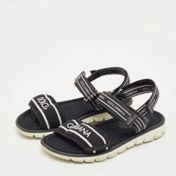 Pre Owned Dolce & Gabbana Black Fabric and Leather DNA Logo Strap Sandals Size 31