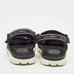 Pre Owned Dolce & Gabbana Black Fabric and Leather DNA Logo Strap Sandals Size 31