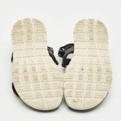 Pre Owned Dolce & Gabbana Black Fabric and Leather DNA Logo Strap Sandals Size 31