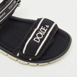 Pre Owned Dolce & Gabbana Black Fabric and Leather DNA Logo Strap Sandals Size 31