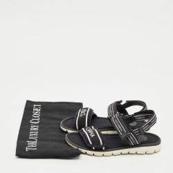 Pre Owned Dolce & Gabbana Black Fabric and Leather DNA Logo Strap Sandals Size 31