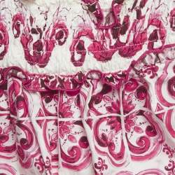مملوكة مسبقًا Dolce & Gabbana Kids Pink Majolica Print Cotton Romper 0-3M