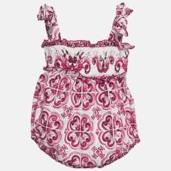 مملوكة مسبقًا Dolce & Gabbana Kids Pink Majolica Print Cotton Romper 0-3M