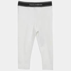 Pre Owned Dolce & Gabbana Kids White Logo Pattern Jersey Leggings 12-18M