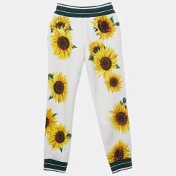 Pre Owned Dolce & Gabbana Kids Yellow Sunflower Print Cotton Joggers 7/8 Yrs 