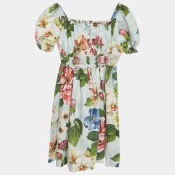 Pre Owned Dolce & Gabbana Kids Blue Floral Print Poplin Dress 11-12Yrs