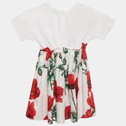 مملوكة مسبقًا Dolce & Gabbana Kids White/Red Poppy Print Cotton Happy Garden Dress 3Y 