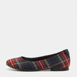 Pre Owned Dolce & Gabbana Size 30 Multicolour Check Canvas Ballet Flats 