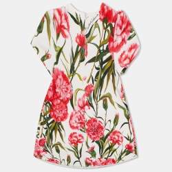 مملوكة مسبقًا فستان دولتشي وغابانا أبيض بطبعة قرنفل قطن مطاطي 12-18 شهر