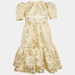 مملوكة مسبقًا Dolce & Gabbana Kids Cream/Gold Brocade Gathered Dress 11/12Yrs