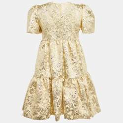 مملوكة مسبقًا Dolce & Gabbana Kids Cream/Gold Brocade Gathered Dress 11/12Yrs