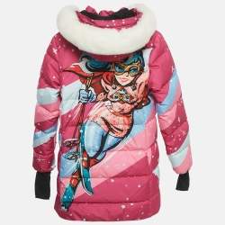 مملوكة مسبقًا معطف دولشي وغابانا وردي مطبوع مع فرو صناعي و حشوة أسفل للجنسين 11/12 سنة