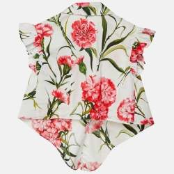 Pre Owned Dolce & Gabbana Kids White Floral Print Cotton Tie Detail Top 6 Yrs