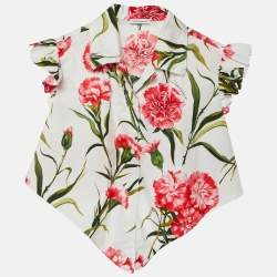 Pre Owned Dolce & Gabbana Kids White Floral Print Cotton Tie Detail Top 6 Yrs