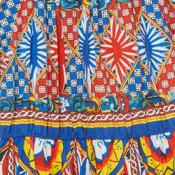 Pre Owned فساتين دولتشي أند غابانا متعددة الألوان بطبعة كاريتو قطن بأكمام منفوخة 11/12 سنة