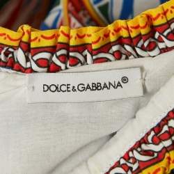 Pre Owned فساتين دولتشي أند غابانا متعددة الألوان بطبعة كاريتو قطن بأكمام منفوخة 11/12 سنة