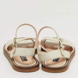 Pre Owned صنادل مسطحة جلد أبيض بشعار DG ورباط للكاحل دولتشي أند غابانا مقاس 31